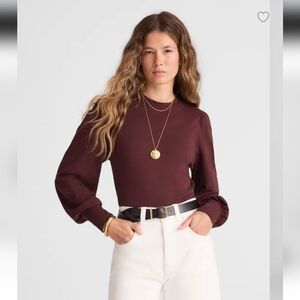 NWT Madewell Smocked Long Sleeve Top Roasted Chicory Large